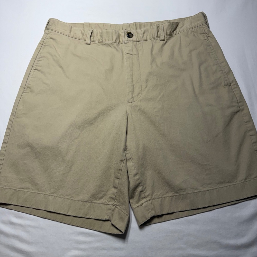 Brooks Brothers 346 Mens Khaki Chino Shorts Size 36 Tan Cotton Flat Front